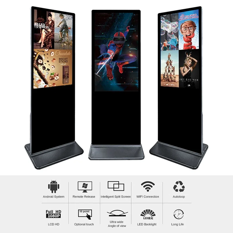 Indoor Floor Standing Digital Signage Advertising Display Kiosk LCD Screen Commercial Android Display Automatic Media Player