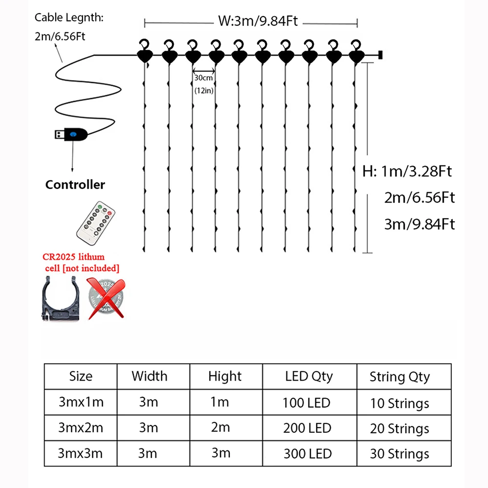 USB LED 스트링 요정 커튼 조명, 새해 크리스마스 파티 화환, 결혼식 생일 침실, 라마단 부활절 홈 장식