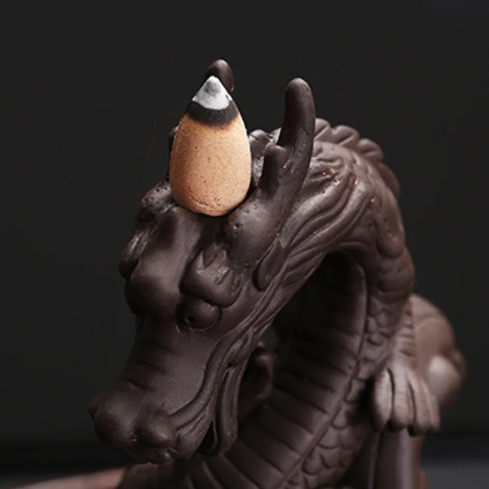Home Decor Ornaments Purple Clay Dragon Backflow Incense Burner Pterosaur Incense Stick Holder Censer Office Feng Shui Decor