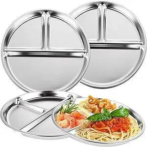 Piatto da portata durevole con 3 griglie in acciaio inossidabile rotondo creativo da 23 cm per bambini Piatto da pasto con proporzione quantitativa per studenti 1