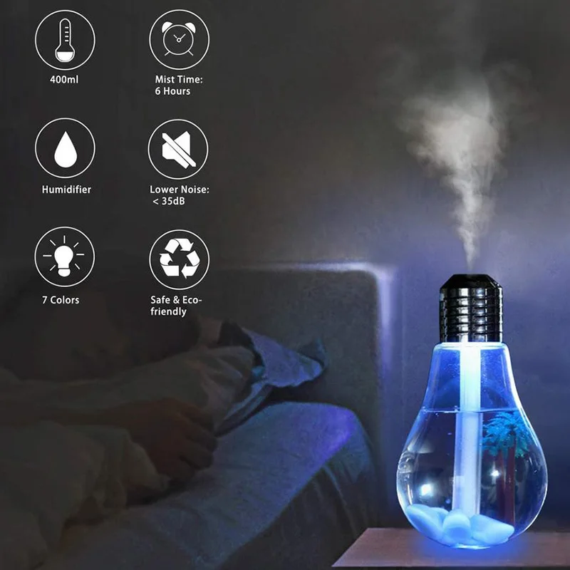 Mini Portable Usb Rechargeable Bulb Humidifier Colorful Led Light Mist Sprayer Nano Mist Desktop Ultrasonic Humidifier For Home