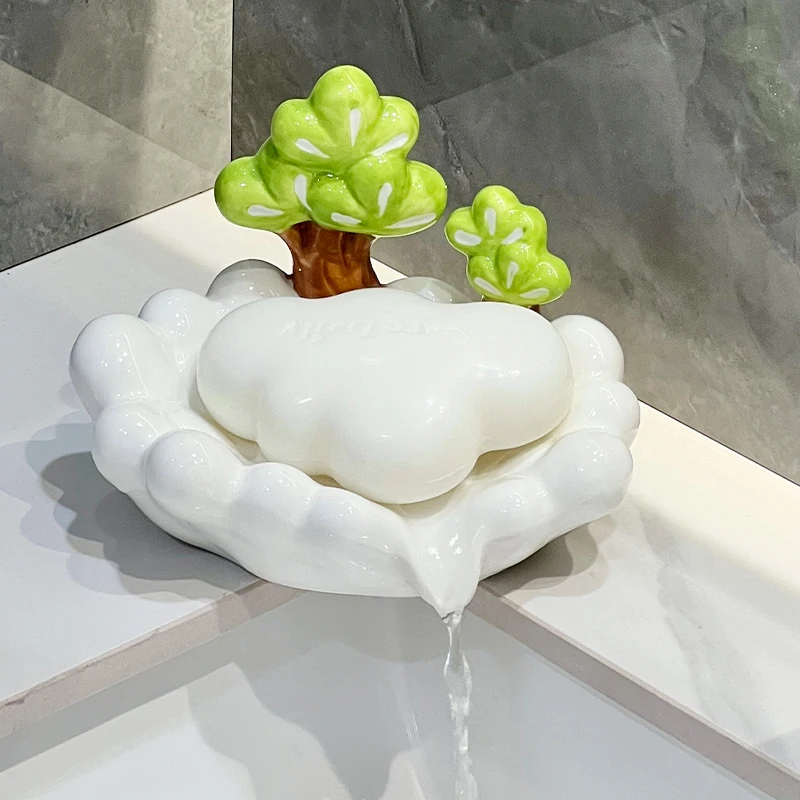 Creative Ceramic Draining Soap Box Light luxury leaf Shaped Soap Dishes, Home Hotel Bathroom Kitchen Supplies, Storage Rack, 1Pc