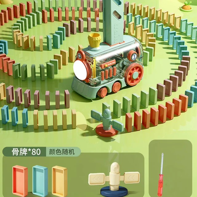 Kids Electric Domino Train Set Automatic Laying Colorful Domino Train with Lighting Sound Effects DIY Toys Kids Birthday Gifts 6