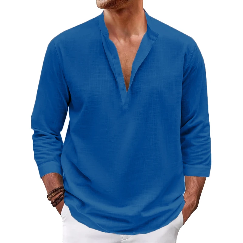 Animal Game Mens Cotton Henley Shirts Long Sleeve Hippie Hawaiian Casual T-Shirt Luxury Mens TShirts Breathable Hiking Outerwear