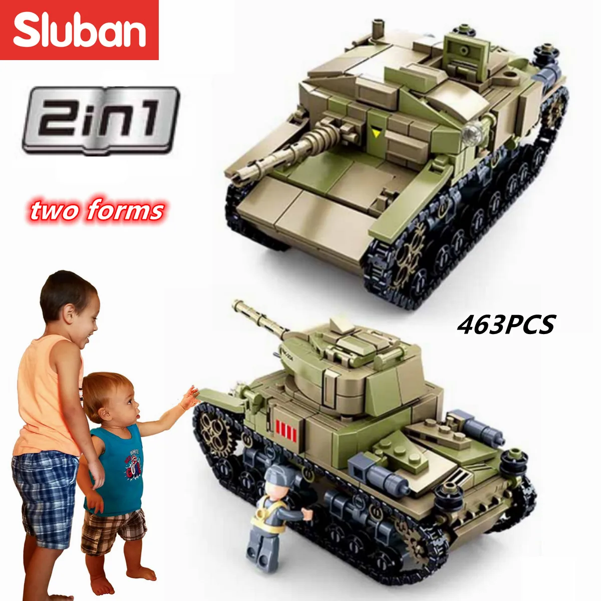 Sluban Building Block Toys WW2 M14/41 Medium Tank 463PCS Bricks B0711  Military Construction Compatbile With Leading Brands