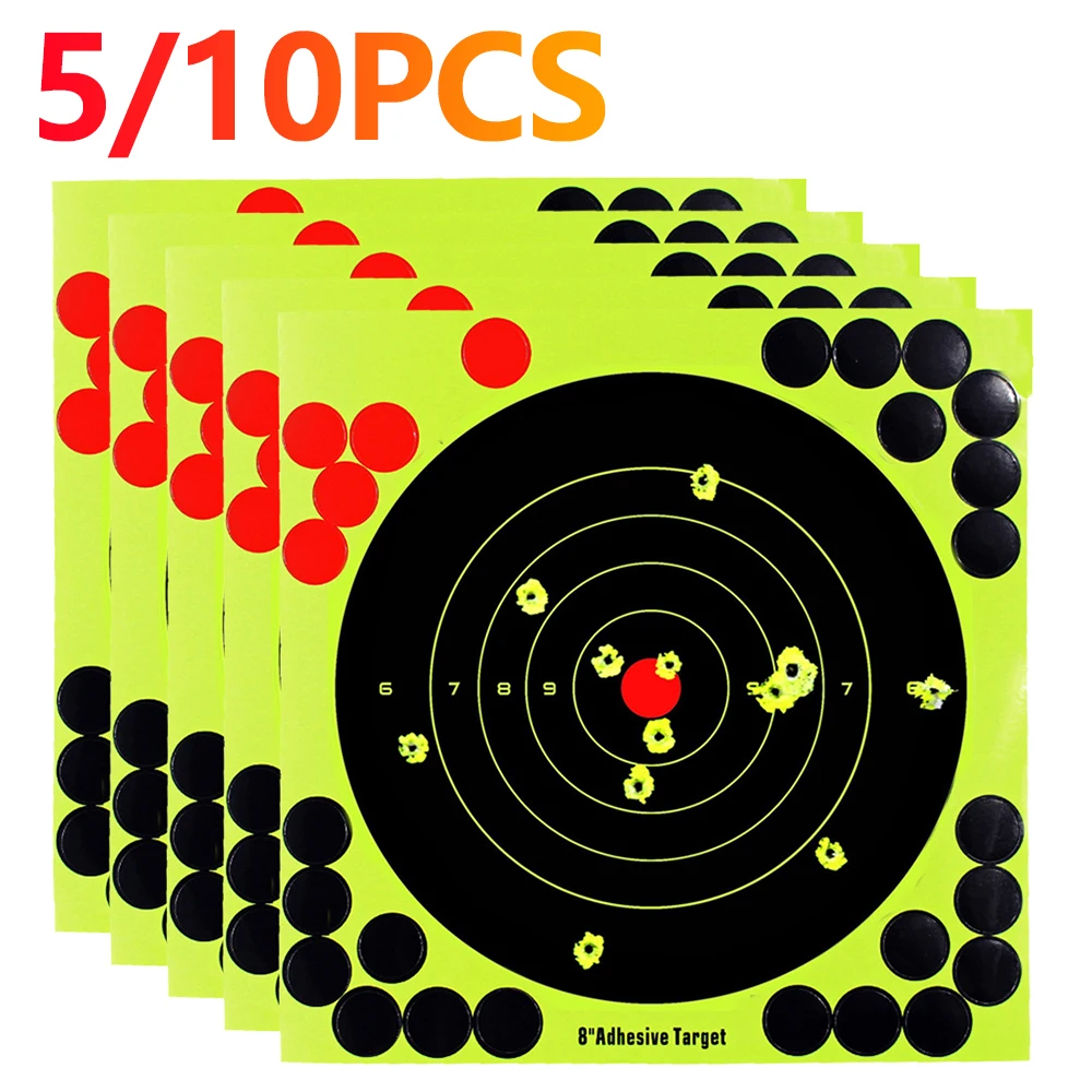 Target Practice Reactive Glow Shoting Rifle 8-inch Papers 5/10pcs For Arrow Bow Practice Shooting Training Outdoor Aim Sticker