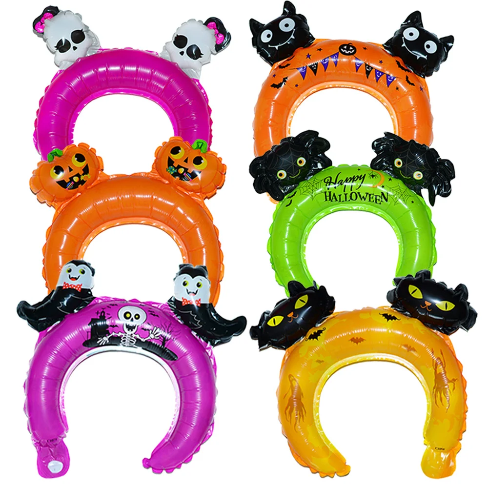 

24 Pcs Halloween Headband Balloon Pumpkin Bat Ghost Skull Spider Web Ghost Hair Accessories Balloons Trick or Treat Decoration