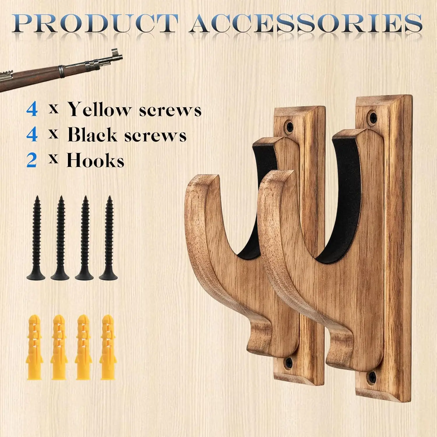 Wall-Mounted Shotgun Storage Display Rack Wooden Toy Sturdy Solid Wood Organizer Wall Home Gun Bow and Arrow Hanger Two Pack 4