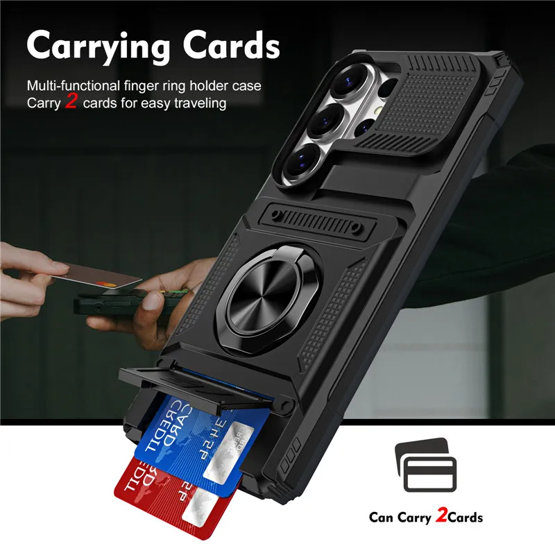 Armor Shockproof Magnetic Ring Stand Holder Case with Card Slot Wallet Back Cover