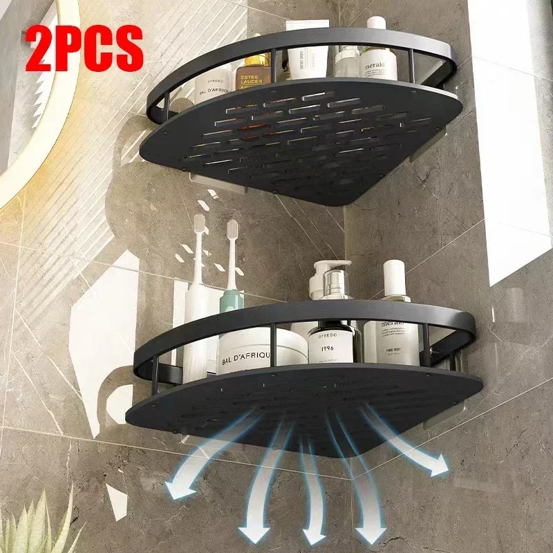 Bathroom Nail-free Shelf Shower Corner Shelf Aluminum Shampoo Shelf Shower Supply Storage Bathroom Shelves Bathroom Accessories 2