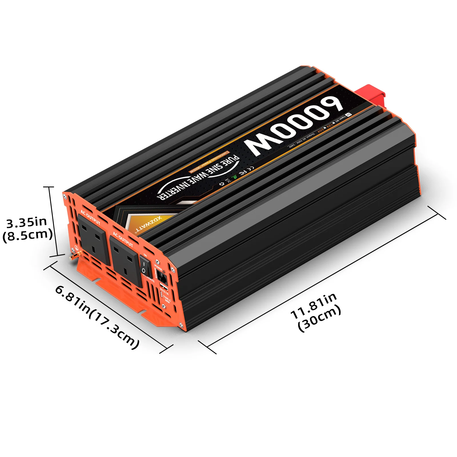 UK Pure Sine Wave Power Inverter 6000W DC 12V/24V To AC 240V LCD Display 30W USB type-C Remote Control Converter car Transformer