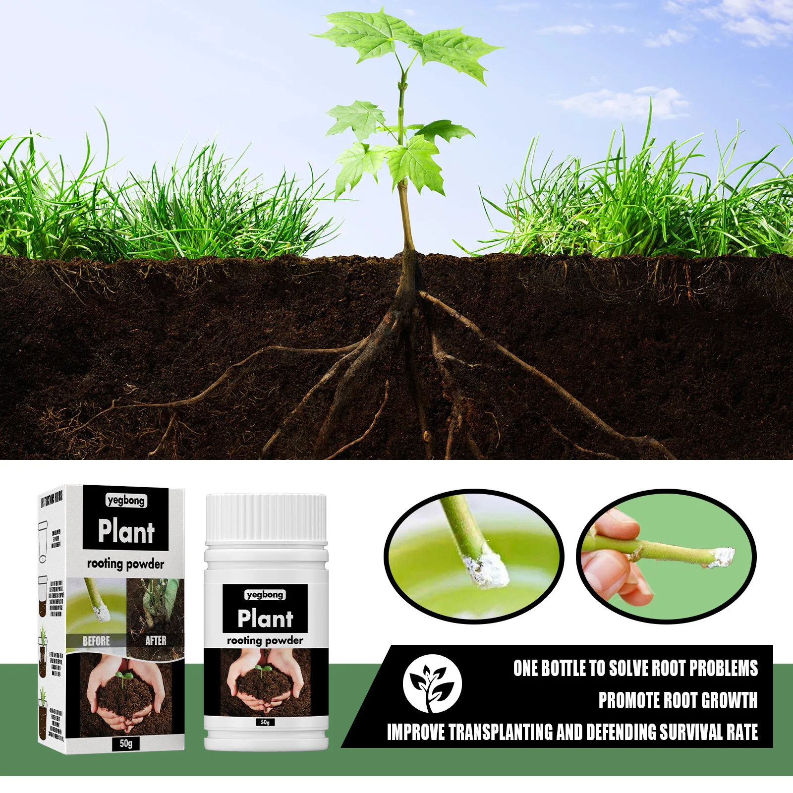 Powder Rooting Hormone For Cuttings Enhancer Promote Root Growth For Seedlings Starts Potting Soil Fertilizer Plant transplant root stimulator
