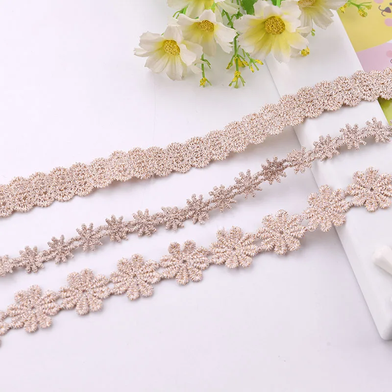 2yards Gold Line Small Petals Daisy Embroidery Lace Trim Ribbons Garment Accessories DIY African Lace Fabric 2022 High Quality