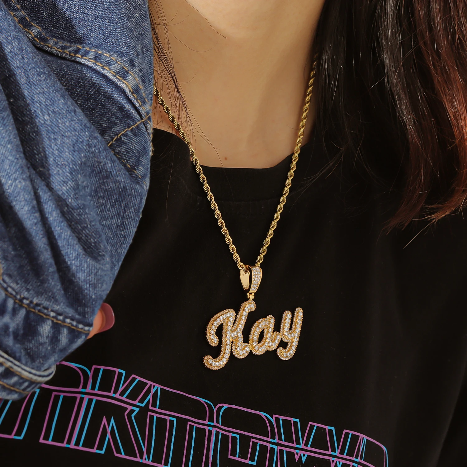 Qitian Hip Hop Letter Necklace For Women Men Personalized Letter