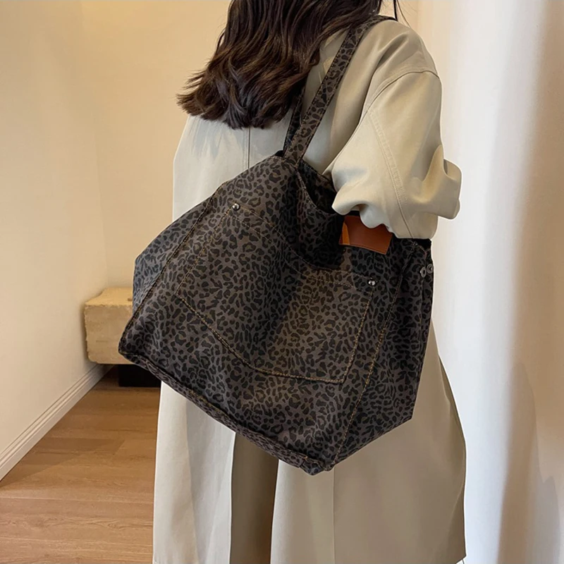 נמר דפוס tote תיק בד משובח בד תיק אופנה קיבולת גדולה תיק עבור בית הספר עבודה קניות