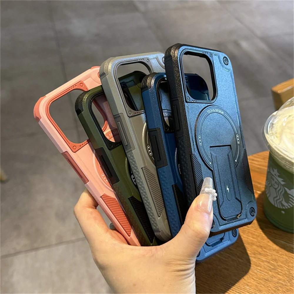 Rugged Military-Grade Magnetic Stand Case with Shockproof Matte Finish