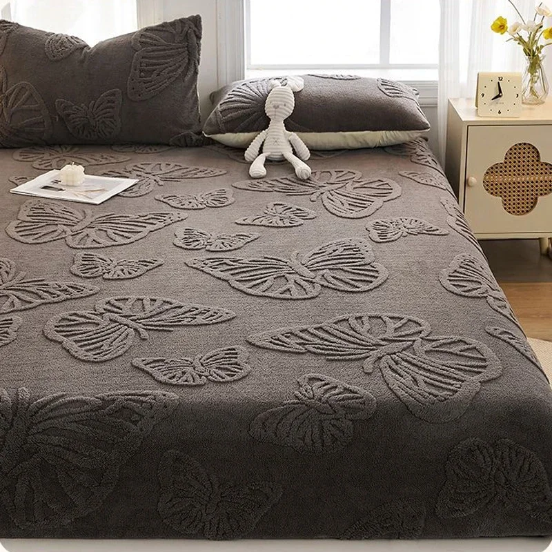 WASART Warm plush elastic fitted sheet mattress protector cover winter coral fleece couple bed linen luxury double bed bedding 5