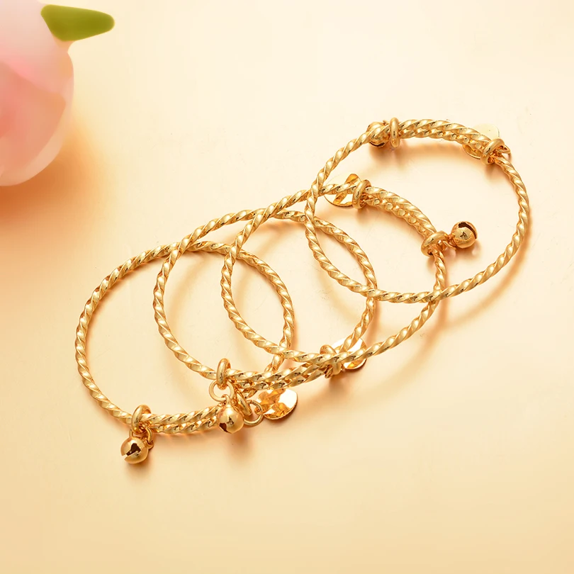 Gold Color Baby Bangles &bracelets Birthday Jewelry Best Gift for Girls Kids Child 3