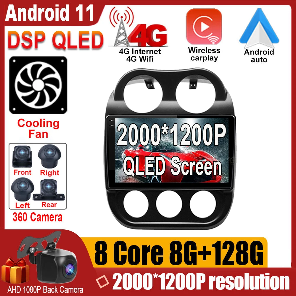 Автомагнитола для JEEP Compass Patriot 2010-2016 10 1 дюйма QLED DSP Android 11 стерео GPS-навигация