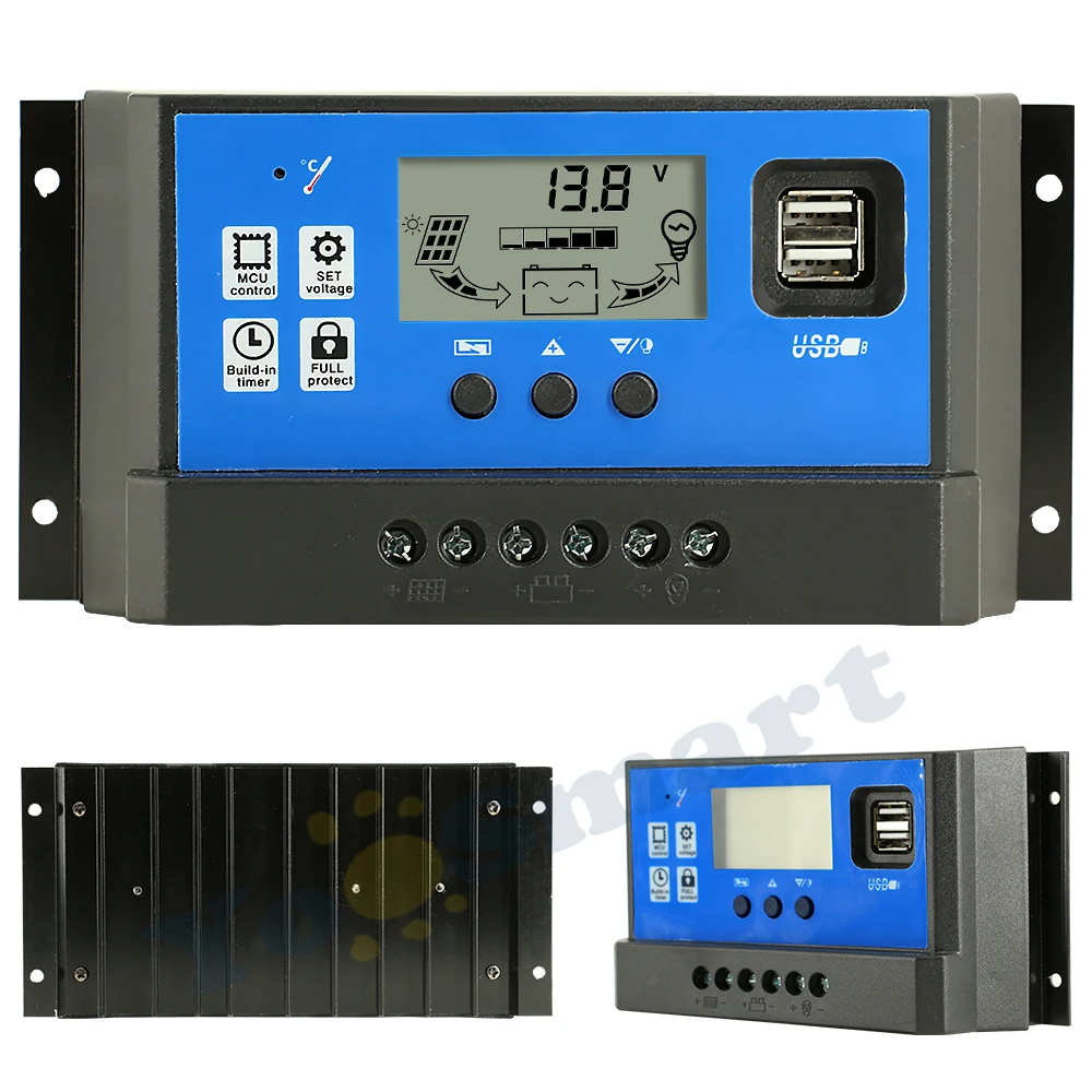 

FLTXNY Small PWM Solar Charge Controller 12V 24V Auto LCD Dualusb 5V Output Solar Panel Regulator Battery Charger