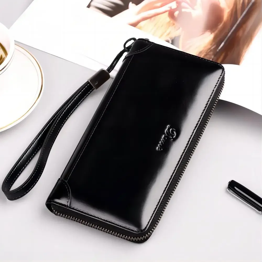 

Men's genuine leather wallet RFID anti-theft brush retro top layer cowhide multifunctional long wallet zipper wallet handbag