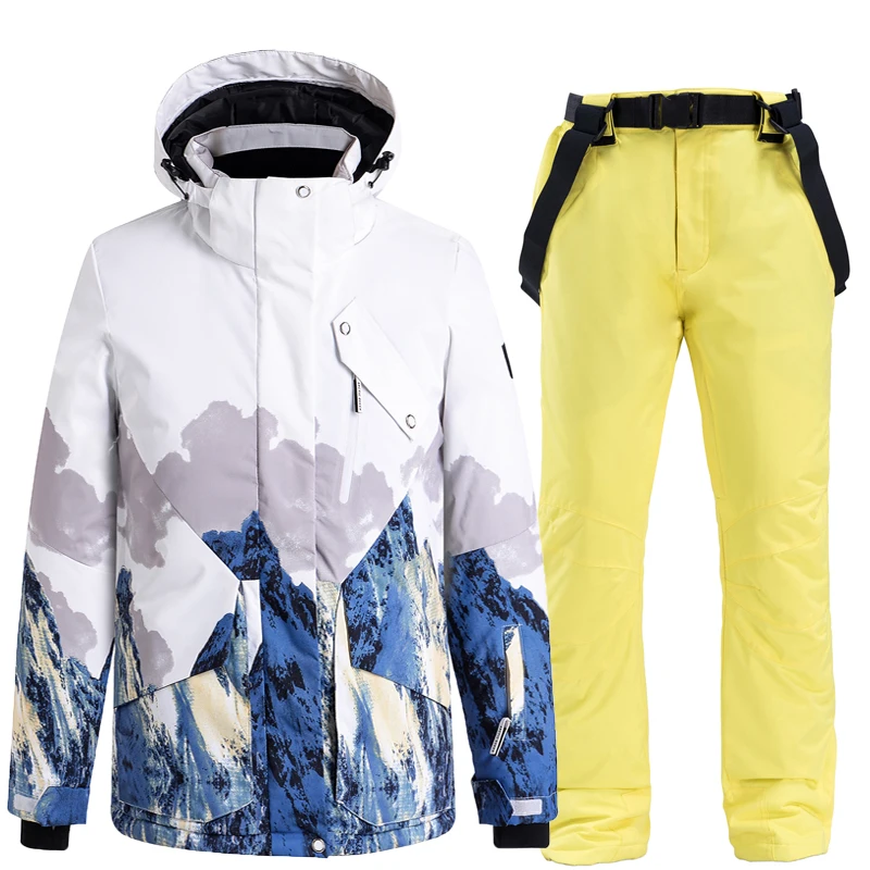 10K Colorful Snow Mountain Man or Woman Ice Suit Wear Waterproof Winter Costume Snowboarding Clothing Ski Sets Jackets + Pants