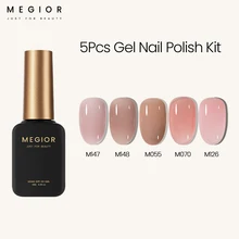 

MEGIOR 5PCS Jelly Gel Nail Polish Kits Translucent Nude Gel Nail For Nail Art Manicure Soak Off Semi Permanent UV Varnish Gel