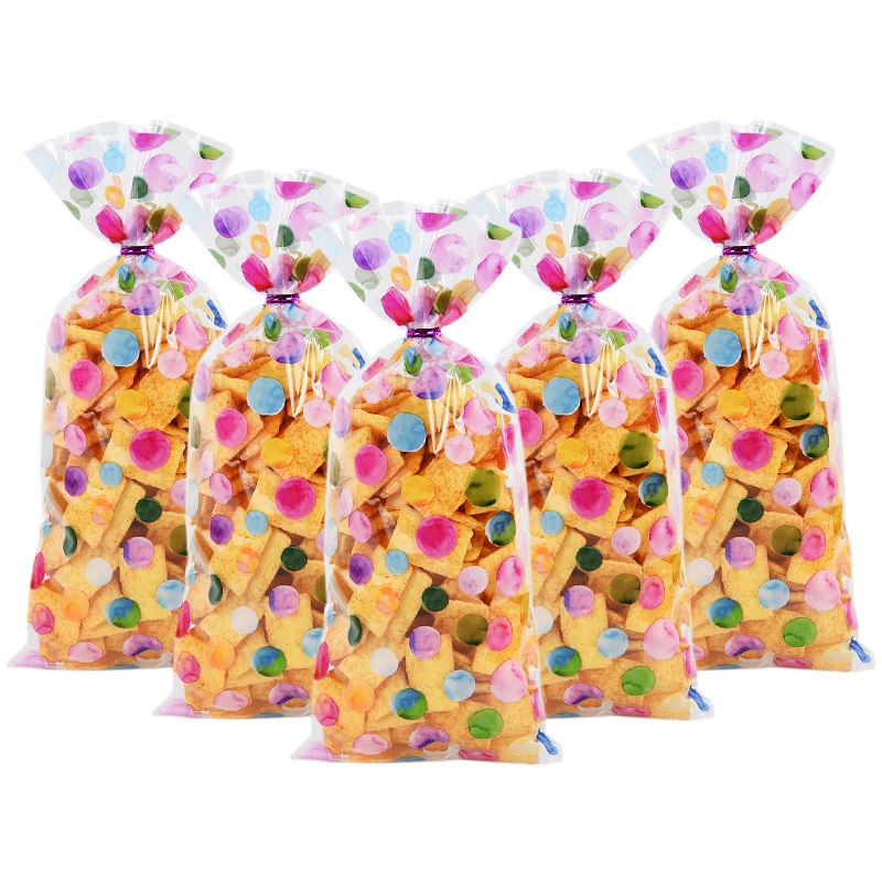 50 sacchetti per biscotti per caramelle a pois arcobaleno, per feste di compleanno, confezioni regalo per biscotti, sacchetti in cellophane, matrimoni, baby shower  15