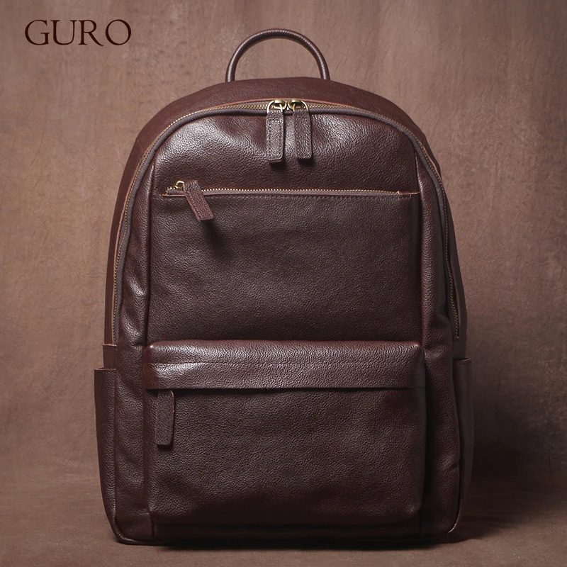 GURO Higher Quality Genuine Leather Backpack Men's Commute Business Travel Bag Women Luxury Cowhide Schoolbag Office Laptop Bags 1