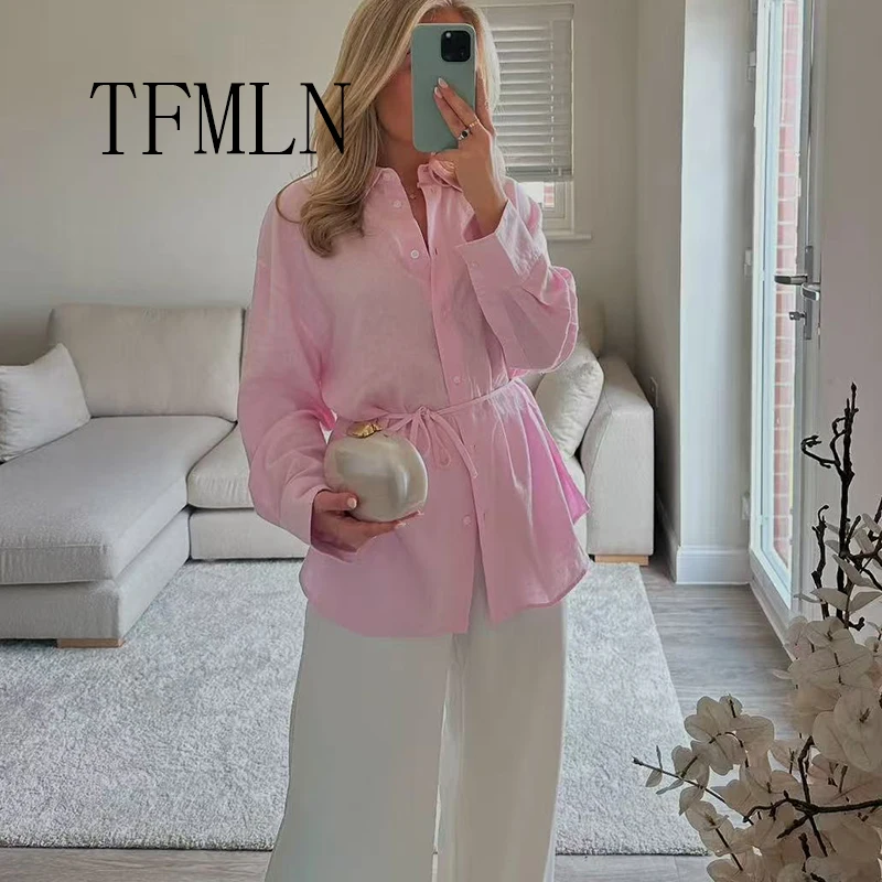 TFMLN Women Fashion Summer Loose Blouses Shirts Female Casual Long Sleeve Tops Shirts Single Breasted Oversized Tops