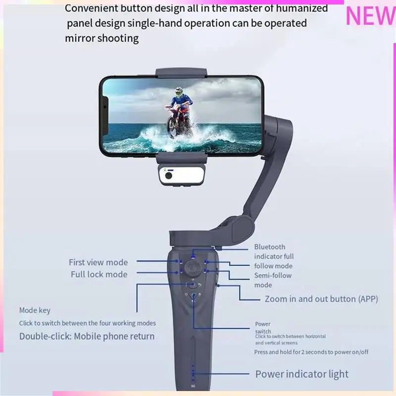 B27B F12 3축 핸드헬드 짐벌 스마트폰 스테빌라이저 휴대폰 셀카봉 (폰 브이로그용, 흔들림 방지 비디오 녹화)