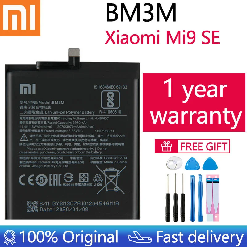 

Xiao mi 100% Orginal BM3M 3070mAh Battery For Xiaomi 9 Se Mi9 SE Mi 9SE BM3M High Quality Phone Replacement Batteries +Tools