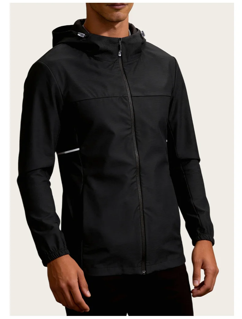 Outdoor-Softshell-Jacke mit Reißverschluss und Kapuze, neue wasserdichte Jacke für Herren, Windjacke, Frühlings- und Herbstmäntel, Wandern, Camping, leichte Jacke – Detail 12