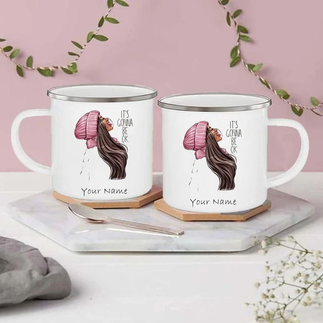 Tazas de café originales personalizadas para dama, taza de esmalte