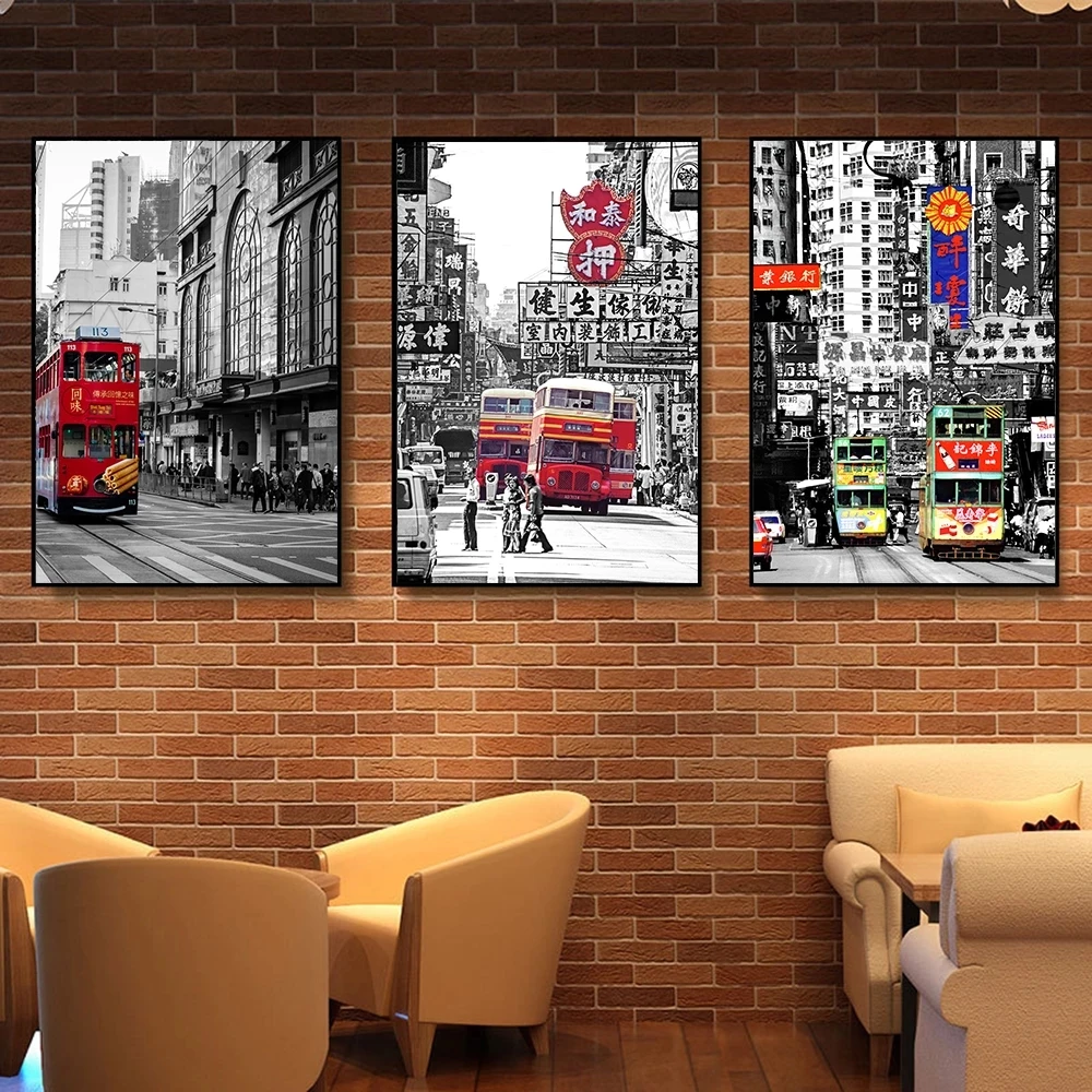 In Bianco E Nero Hong Kong Nostalgic Urban Architecture Landscape Poster Wall Canvas Print Painting For Bar Bedroom Home Decor
