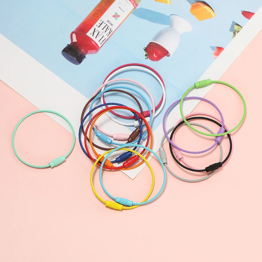 5/10 Stück 50mm Bunte Schlüsselanhänger Drahtseil-Schlaufen Outdoor Camping Gepäckanhänger Schlüsselring mit Schraubverschluss für DIY Schmuckherstellung – Detail 7