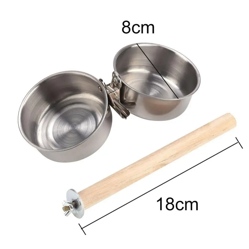 Clip Bird Feeder 2Pcs Feeding Pet Parrot Cage Stand Perch Food Water Double Bowl Bird Feeder
