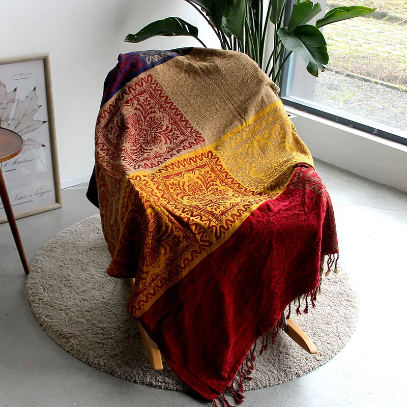 Thread Blanket with Tassel Solid Retro Nordic for Bed Sofa Air Conditioning Blanket Travel Breathable Chic Knit Throw Blanket 2