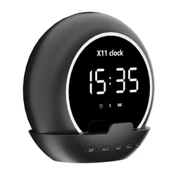 Portable Bluetooth Speaker with Alarm Clock & Temperature Display - Rechargeable Music Player for Home, Travel, & Outdoor Use (Black)