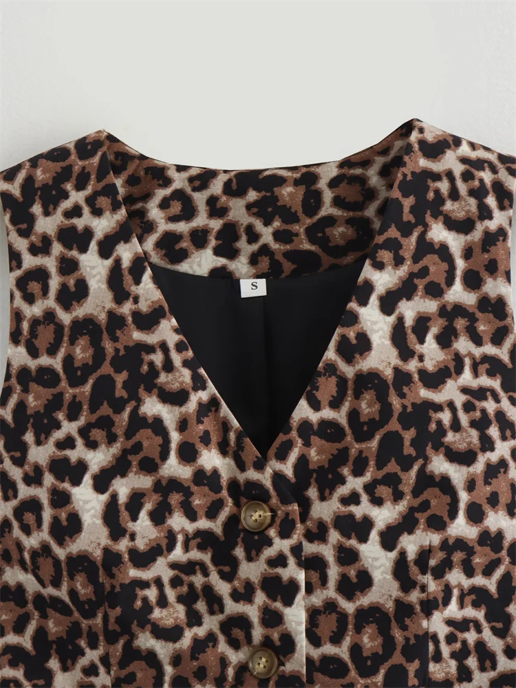Zevity Women Euro Style V Neck Leopard Print Breasted Short Vest Jacket Ladies Retro Cardigan Slim WaistCoat Tops CT6198 3
