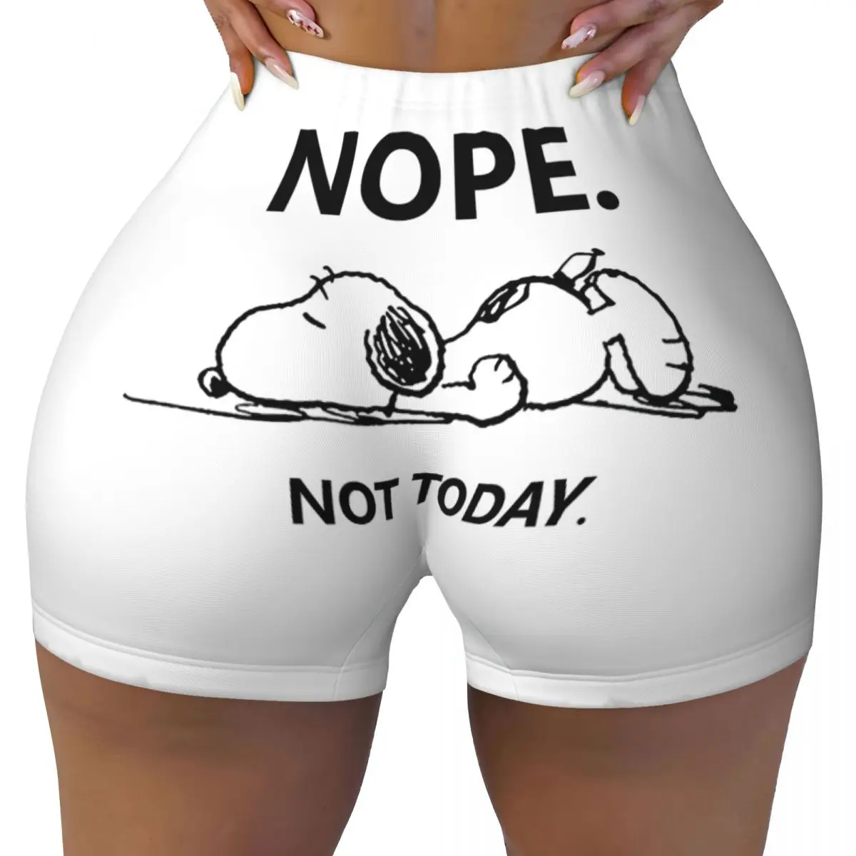 Snoopys Nope Not Today Biker Running Workout Shorts Women Athletic Gym Yoga Shorts