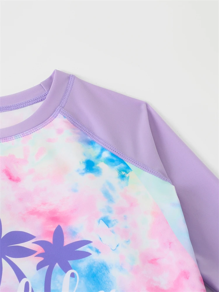 Girls Swimsuit Girls Kids Swimsuit Tie Dye Long Sleeves Trousers Children Swimwear Two Piece Summer Coconut Tree Beach Bathing Suit