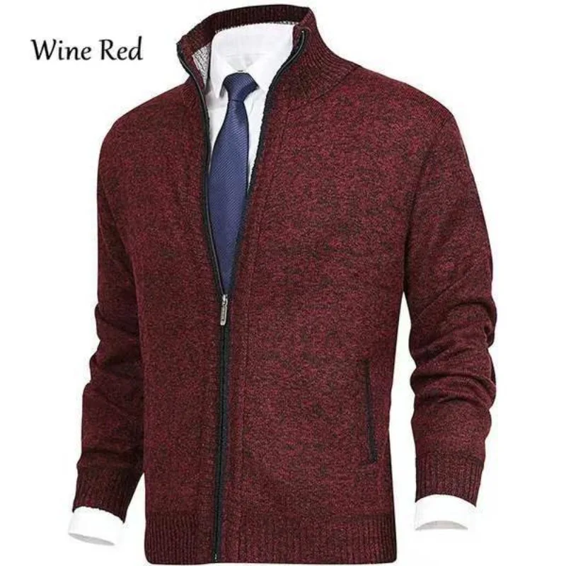 Autumn and Winter Men's Cardigan Sweater, European and American Fashionable Solid Color Large Standing Collar Knitted Jacket 4