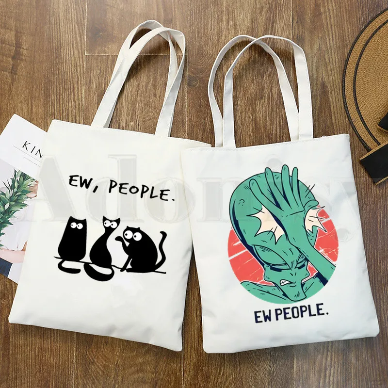 

Сумка Ew People с изображением кота, сумки на плечо, повседневная женская сумка для покупок, элегантная Холщовая Сумка