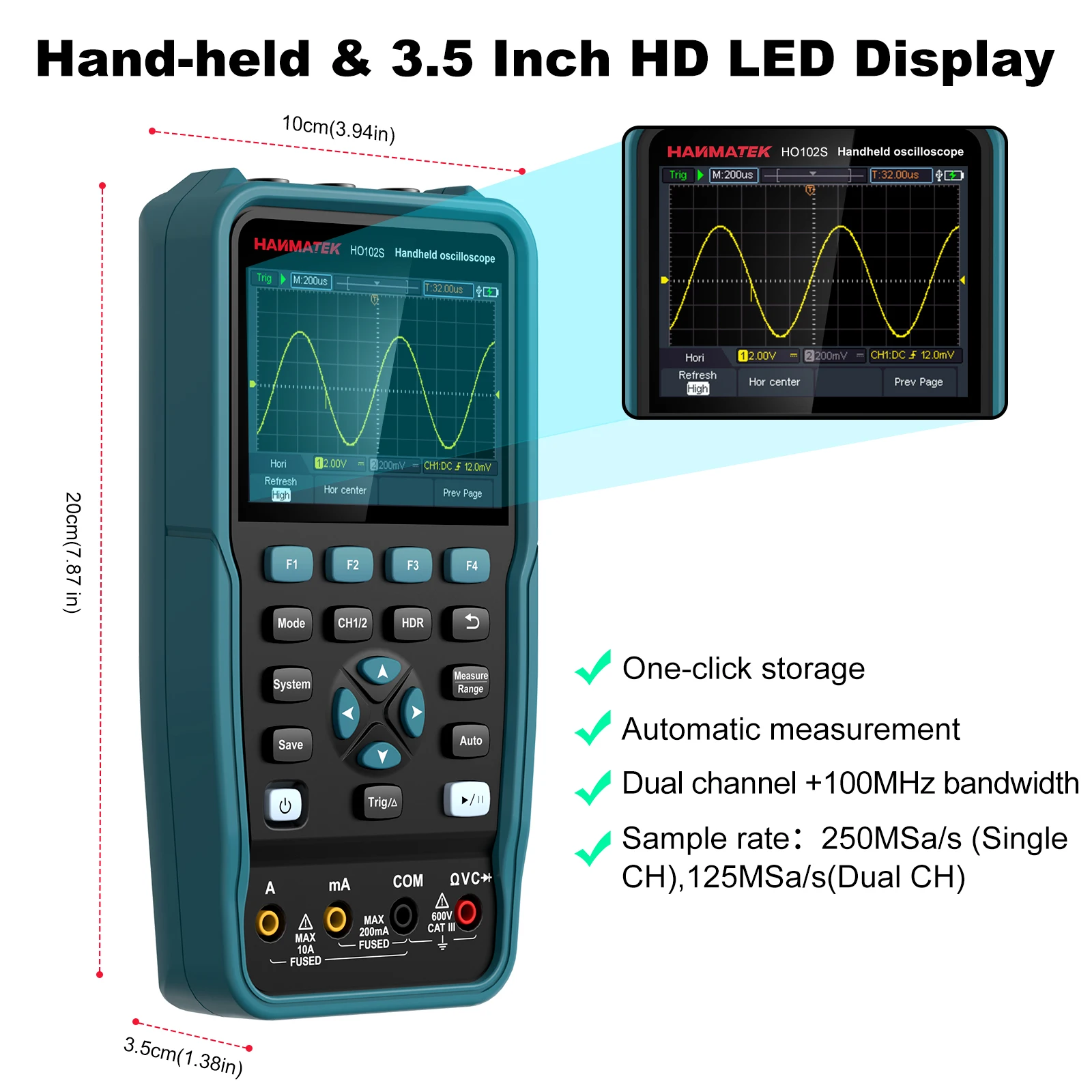 Hanmatek Digital Oscilloscope Multimeter Signal Generator Source 3 in 1 Multifunction 2 Channel Electronic Component Tester
