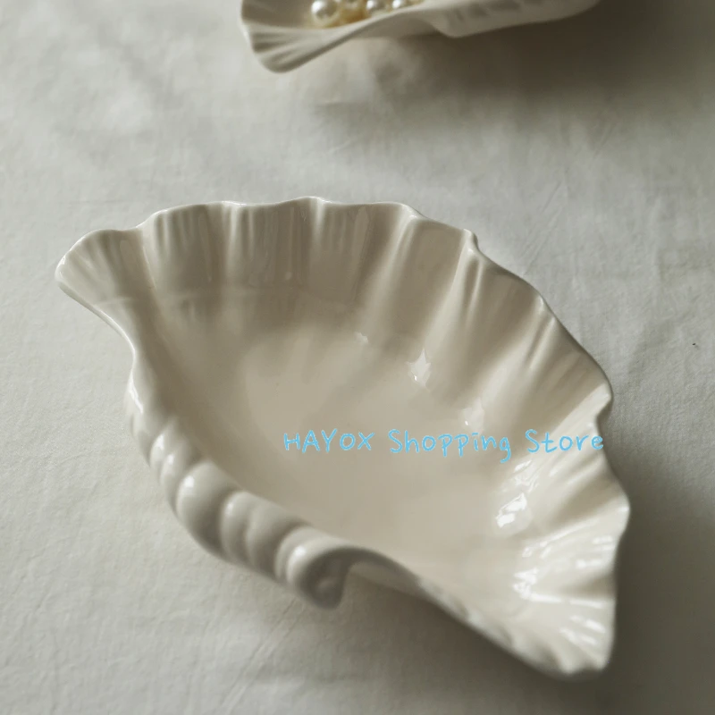 Three-dimensional Shell Plate Cream Retro Ceramic Plate Fruit Snack Dinner Tray Dish Set Jewelry Storage Dish Tableware dining dish
