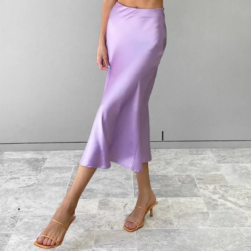 2023 Half-length Dress Spring/Summer Drop Satin Solid Elegant and Slim Mid length High Waist Wrapped Hip A-line Dress for Women журнал звезда 6 2023