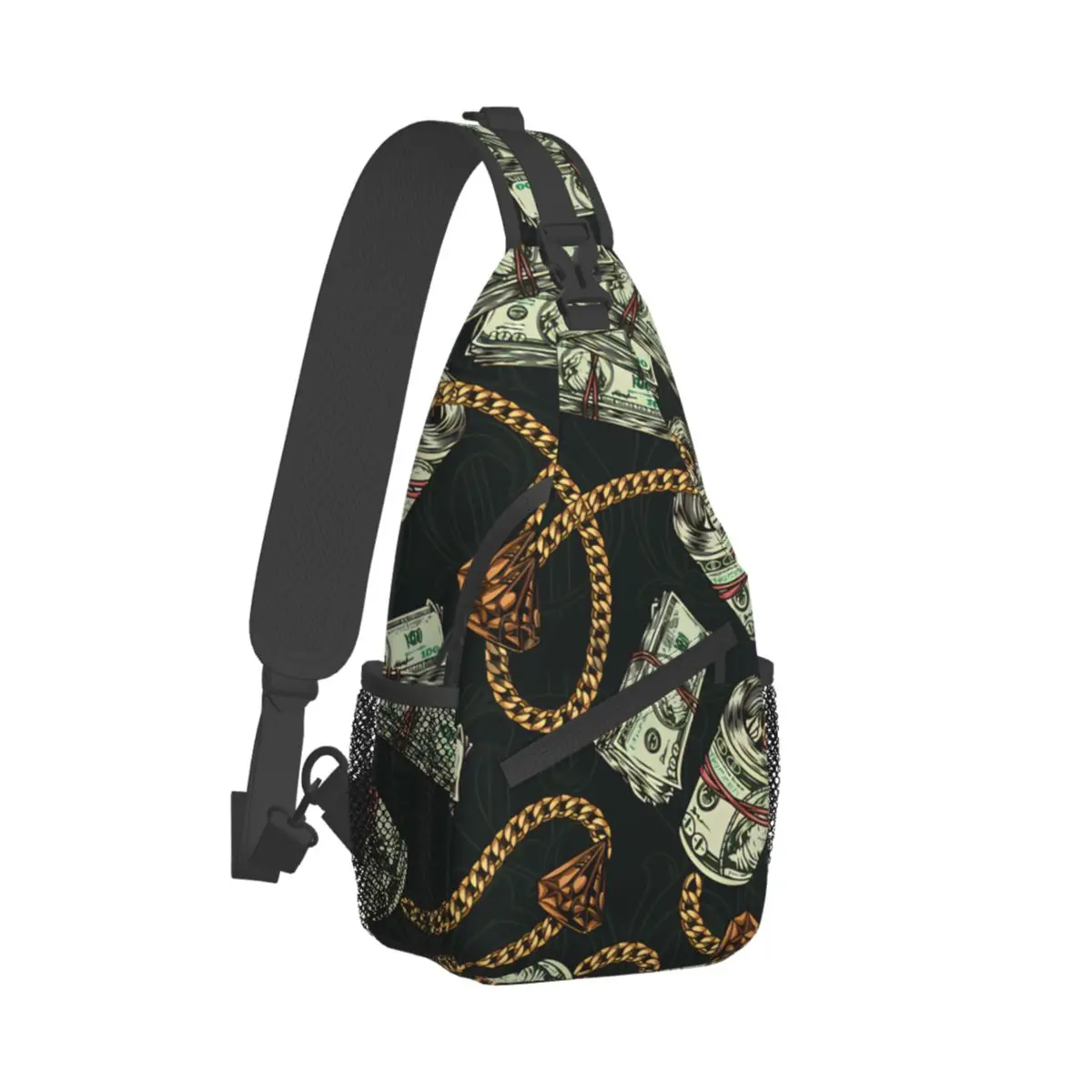 

Money Colorful With Gold Chains Diamonds Stacks Crossbody Chest Bags Pockets Travel Pack Messenger Sports Teens Shoulder Bag