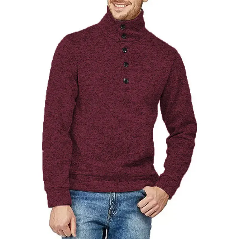 New Autumn and Winter Fashion Solid Color High Neck Button Half Cardigan Knitted Long Sleeve Casual Versatile Men's Sweater Top
