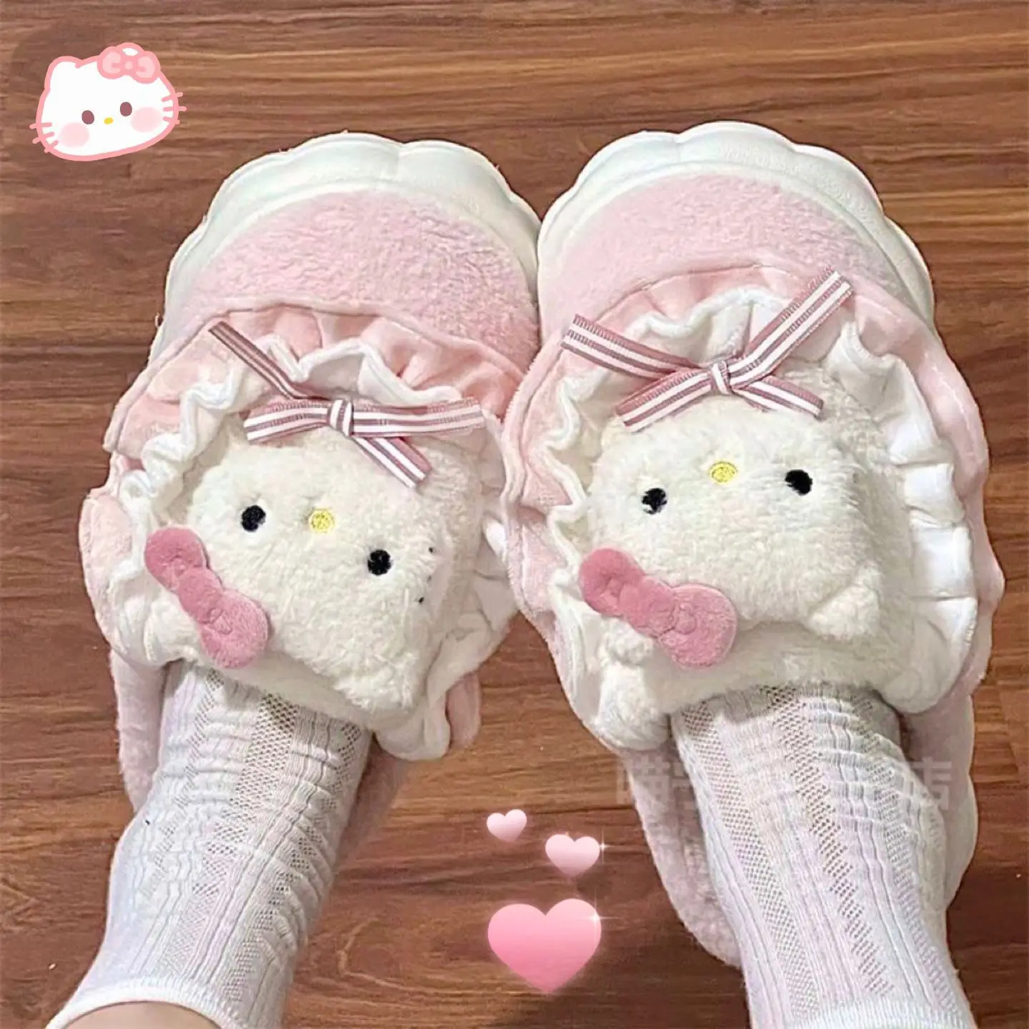 

Anime Sanrio New Kawaii Hello Kitty Cinnamoroll Kuromi Women's Cotton Slippers Indoor At Home Thick Bottom Anti Slip Cotton Mop